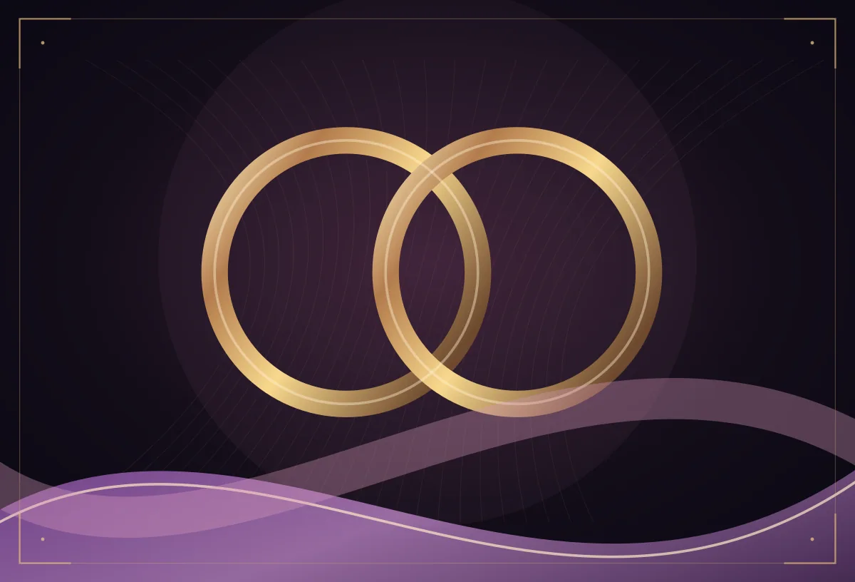 Elegant abstract golden rings and glowing fabric-like shapes